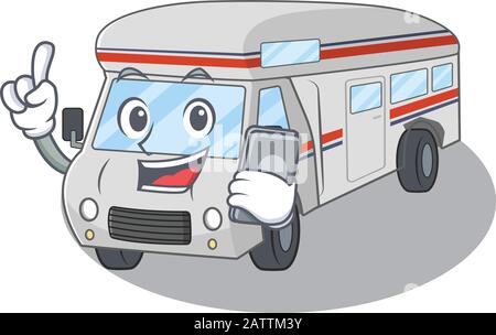 Style Campervan Cartoon parlant sur un téléphone Illustration de Vecteur