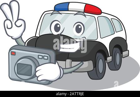 Cool Photographer police voiture personnage avec un appareil photo Illustration de Vecteur