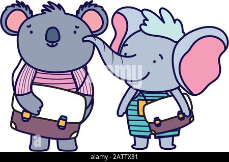 retour à l'école éducation mignon petit éléphant et koala avec sac à dos illustration vectorielle Illustration de Vecteur