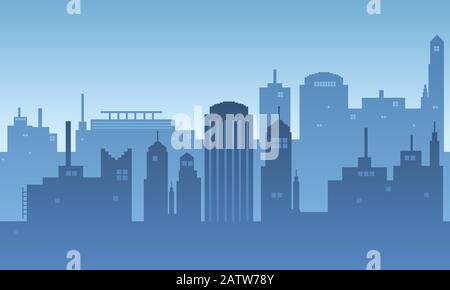 Silhouette de ville sur un matin ensoleillé avec beaucoup de grands bâtiments Illustration de Vecteur
