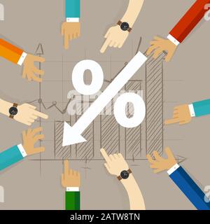 Taux d'intérêt négatifs dans la récession financière d'investissement. Numéro de la politique monétaire de crise inférieur à la croissance zéro Illustration de Vecteur
