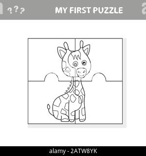 Jeu de papier d'éducation pour enfants, Giraffe. Créez l'image - mon premier puzzle et livre de coloriage pour les enfants Illustration de Vecteur