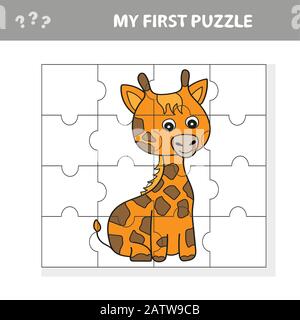 Jeu de papier d'éducation pour enfants, Giraffe. Créez l'image - mon premier puzzle pour les enfants Illustration de Vecteur
