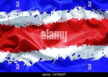 Drapeau République du Costa Rica par aquarelle peinture pinceau sur toile tissu, style grunge Banque D'Images