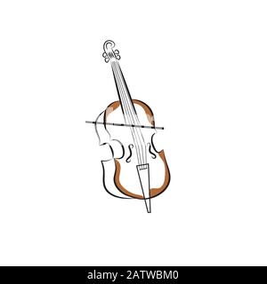 Vecteur de violoncelle avec dessin d'art d'une ligne. Illustration de Vecteur