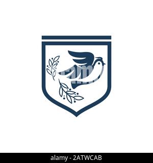 Motif oiseau volant avec logo Shield modèle vectoriel abstrait style linéaire sur fond blanc Illustration de Vecteur