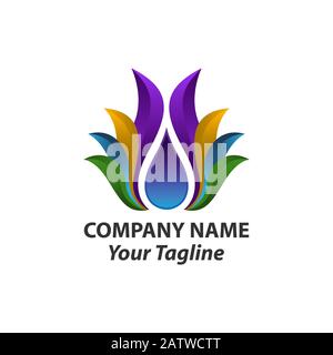 Motif fleuri abstrait modèle vectoriel de logo style couleur complet. Illustration de Vecteur