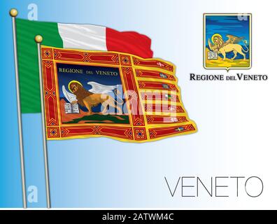 Vénétie drapeau régional officiel et armoiries, Italie, illustration vectorielle Illustration de Vecteur