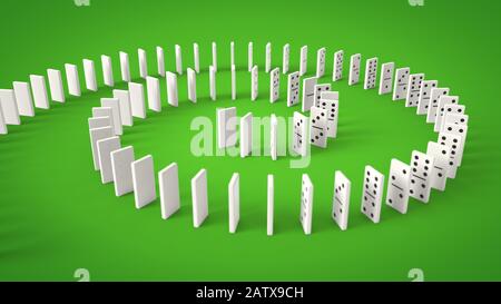 puces domino sur fond vert. puces blanches avec points noirs. illustration tridimensionnelle Banque D'Images