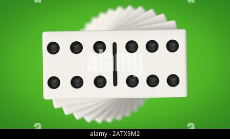 puces domino sur fond vert. puces blanches avec points noirs. illustration tridimensionnelle Banque D'Images