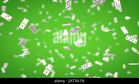 puces domino sur fond vert. puces blanches avec points noirs. illustration tridimensionnelle Banque D'Images