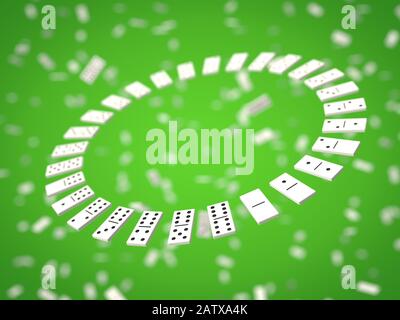 puces domino sur fond vert. puces blanches avec points noirs. illustration tridimensionnelle Banque D'Images