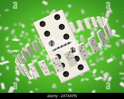 puces domino sur fond vert. puces blanches avec points noirs. illustration tridimensionnelle Banque D'Images