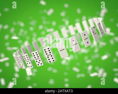 puces domino sur fond vert. puces blanches avec points noirs. illustration tridimensionnelle Banque D'Images