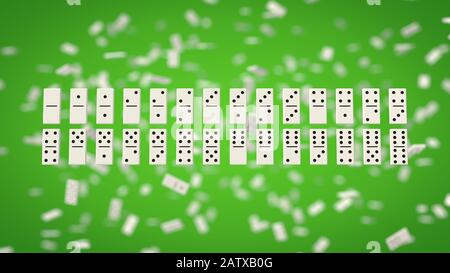 puces domino sur fond vert. puces blanches avec points noirs. illustration tridimensionnelle Banque D'Images