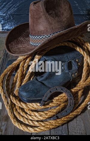 bottes chapeau lasso Banque D'Images