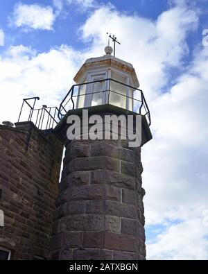 Le vieux phare sur la jetée de Stone, Morecambe Bay, Morecambe, Lancashire, Angleterre, février 2020. Banque D'Images