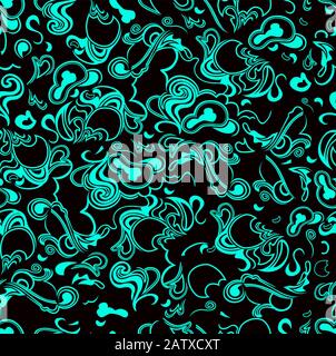 Motif en marbre abstrait sans couture, motif Ebru, coloris turquoise et noir, imprimé en tissu pour la mode. - Illustration Banque D'Images