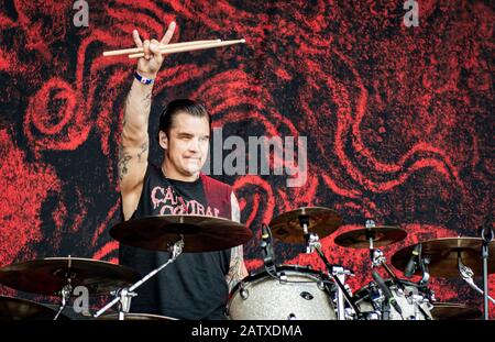 Copenhague, Danemark. 22 juin 2018. Le groupe suédois de métal mort Aux portes organise un concert en direct au festival danois de métaux lourds Copenhague 2018. Ici, le batteur Adrian Erlandsson est vu en direct sur scène. (Crédit Photo: Gonzales Photo - Nikolaj Bransholm). Banque D'Images