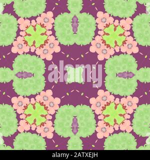 Fond en tissu fleuri sans coutures avec motif violet, lilas, rose et citron vert Banque D'Images