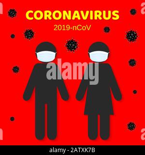 Wuhan coronavirus 2019-nCoV concept d'éclosion. Danger de coronavirus et maladie à risque pour la santé publique et éclosion de grippe. Concept médical pandémique avec danger Illustration de Vecteur