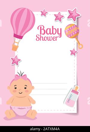 carte douche bébé avec jolie petite fille et décoration Illustration de Vecteur