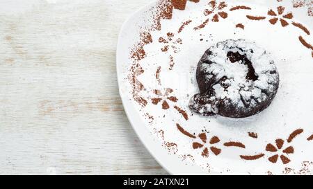 Glace au chocolat Fondan. Vue de dessus. Espace libre pour votre texte. Banque D'Images