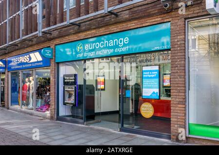 Une succursale d'Eurochange bureau de change de King's Lynn. Banque D'Images