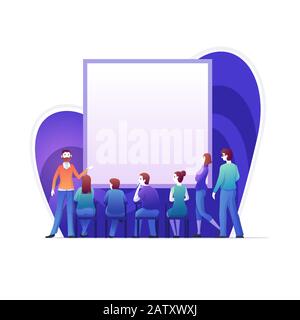 Le Président fait une présentation ou un séminaire sur grand écran vierge. Espace de copie. Illustration de Vecteur
