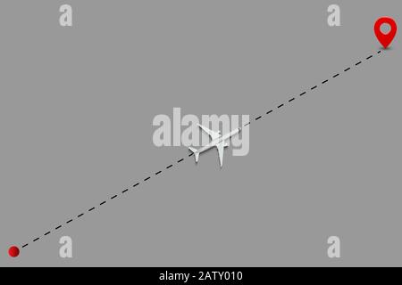 Lignes pointillées du routage d'avion. Illustration vectorielle du tracé de plan Illustration de Vecteur