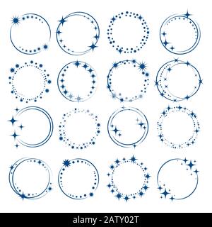 Ensemble d'images vectorielles de cercle en étoile. Couronnes pour le design, collection de modèles de logo. Stardust, étoiles, ciel étoilé. Illustration vectorielle. Illustration de Vecteur