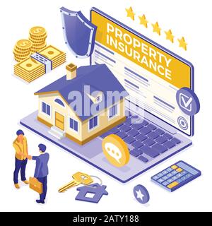 Propriété En Ligne Assurance Maison Isométrique Illustration de Vecteur