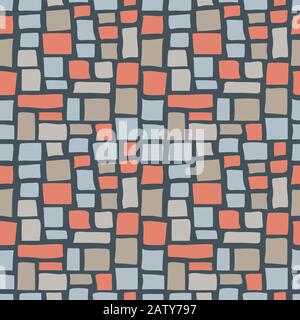 Motif sans couture en mosaïque de galets abstrait. Couleur stylisée pavé de briques de pierre texture. L'illustration vectorielle EPS8 inclut la nuance de motif. Illustration de Vecteur