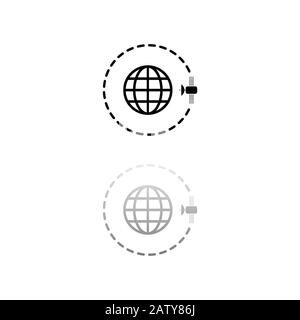 Symbole globe avec satellites. Symbole noir sur fond blanc. Illustration simple. Icône Vecteur Plat. Ombre De Réflexion Miroir. Peut être utilisé dans le logo, Illustration de Vecteur