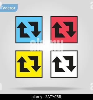 Flèche recharger, faire pivoter, rafraîchir, répéter le signe sur l'icône carrée arrondie brillant bouton Internet et la réflexion de couleur sur fond gris. Vecteur Illustration de Vecteur