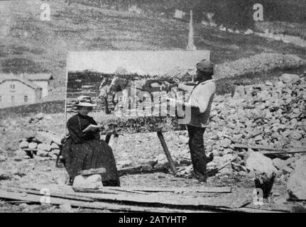 1890 c , Passo del Maloja , Engadina , ITALIE - SUISSE : le peintre italien GIOVANNI SEGANTINI ( Arco di Trento 1858 - Schafberg , Engadina 1899 ) Banque D'Images