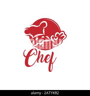 Logo du chef. Lettrage À La Main avec un chef de casquette. Logo symbole. Illustration de Vecteur