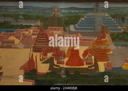 Guatemala, Parc national de Tikal, Centre d'accueil, fresque du site de Tikal; site du patrimoine mondial de l'UNESCO Banque D'Images