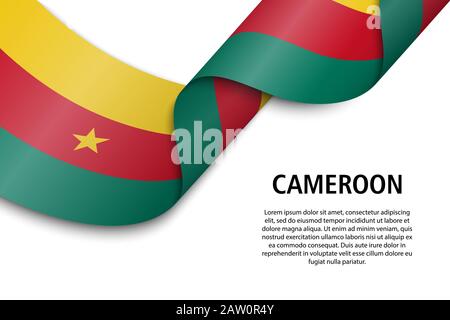 Forme un ruban ou une bannière avec le drapeau du Cameroun. Modèle pour la conception de l'affiche de la fête de l'indépendance Illustration de Vecteur