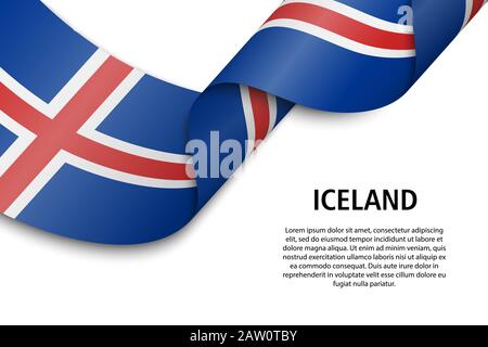 Forme un ruban ou une bannière avec drapeau de l'Islande. Modèle pour la conception de l'affiche de la fête de l'indépendance Illustration de Vecteur