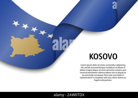 Forme un ruban ou une bannière avec un drapeau du Kosovo. Modèle pour la conception de l'affiche de la fête de l'indépendance Illustration de Vecteur