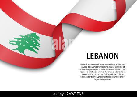 Forme un ruban ou une bannière avec un drapeau du Liban. Modèle pour la conception de l'affiche de la fête de l'indépendance Illustration de Vecteur