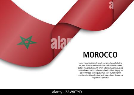 Forme un ruban ou une bannière avec un drapeau du Maroc. Modèle pour la conception de l'affiche de la fête de l'indépendance Illustration de Vecteur