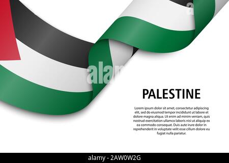 Forme un ruban ou une bannière avec drapeau de la Palestine. Modèle pour la conception de l'affiche de la fête de l'indépendance Illustration de Vecteur