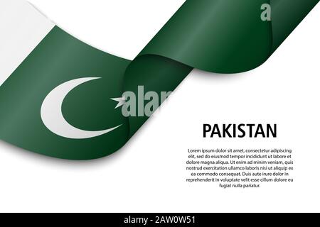 Forme un ruban ou une bannière avec un drapeau du Pakistan. Modèle pour la conception de l'affiche de la fête de l'indépendance Illustration de Vecteur
