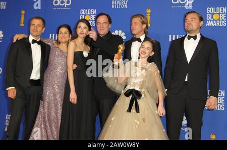 77ème Golden Globes 2019 - salle de presse tenue au Beverly Hilton à Beverly Hills, Californie. Avec: David Heyman, Shannon Mcintosh, Margaret Qualley, Quentin Tarantino, Brad Pitt, Julia Butters, Leonardo Dicaprio Où: Los Angeles, Californie, États-Unis Quand: 06 Jan 2020 Crédit: Adriana M. Barraza/Wenn Banque D'Images