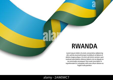 Forme un ruban ou une bannière avec un drapeau du Rwanda. Modèle pour la conception de l'affiche de la fête de l'indépendance Illustration de Vecteur