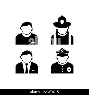 Icônes vectorielles de personnes ayant divers emplois. Icône Avatar People avec divers travaux en noir Illustration de Vecteur