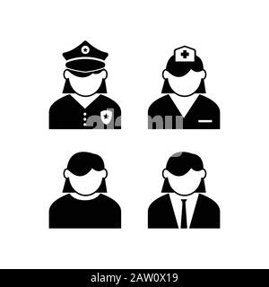 Icônes vectorielles de personnes ayant divers emplois. Icône Avatar People avec divers travaux en noir Illustration de Vecteur