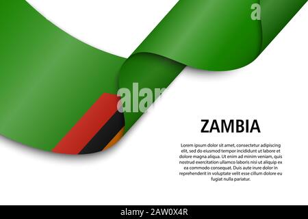 Forme un ruban ou une bannière avec drapeau de la Zambie. Modèle pour la conception de l'affiche de la fête de l'indépendance Illustration de Vecteur